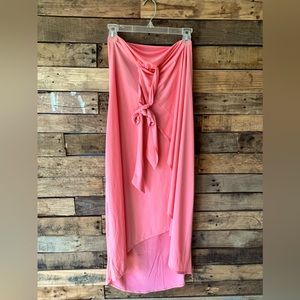 Venus Coral Waterfall Maxi Halter Dress Large